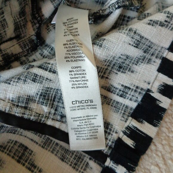 Chicos Womens Ikat Moto Jacket Zip Up Long Sleeve Pockets Black White Size 1 EUC - Picture 9 of 10